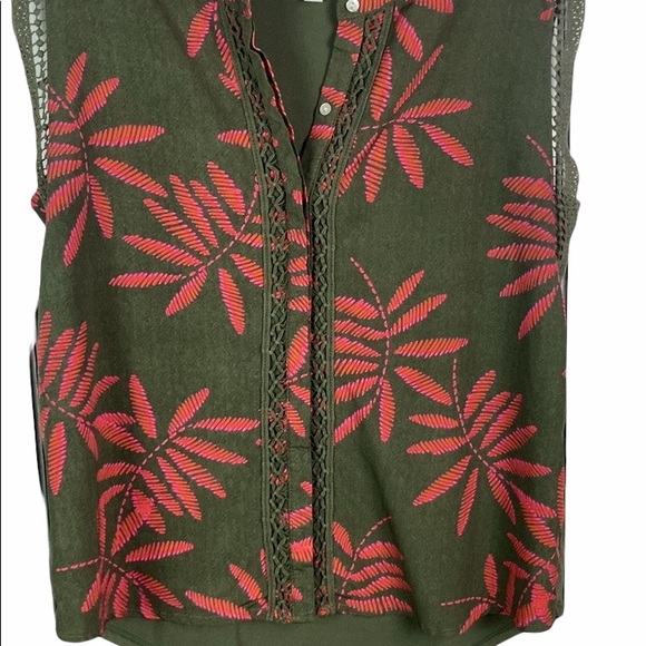 A New Day Women's Boho Green & Pink Print Sleeveless Details Top size L - Picture 6 of 11